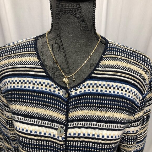 Spunky Sweater Womens Size Medium Blue Tan Buttons Vintage Made in USA Cardigan - Picture 2 of 6